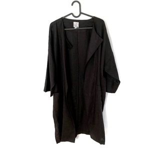 Tristan Black Linen Long Open Coat